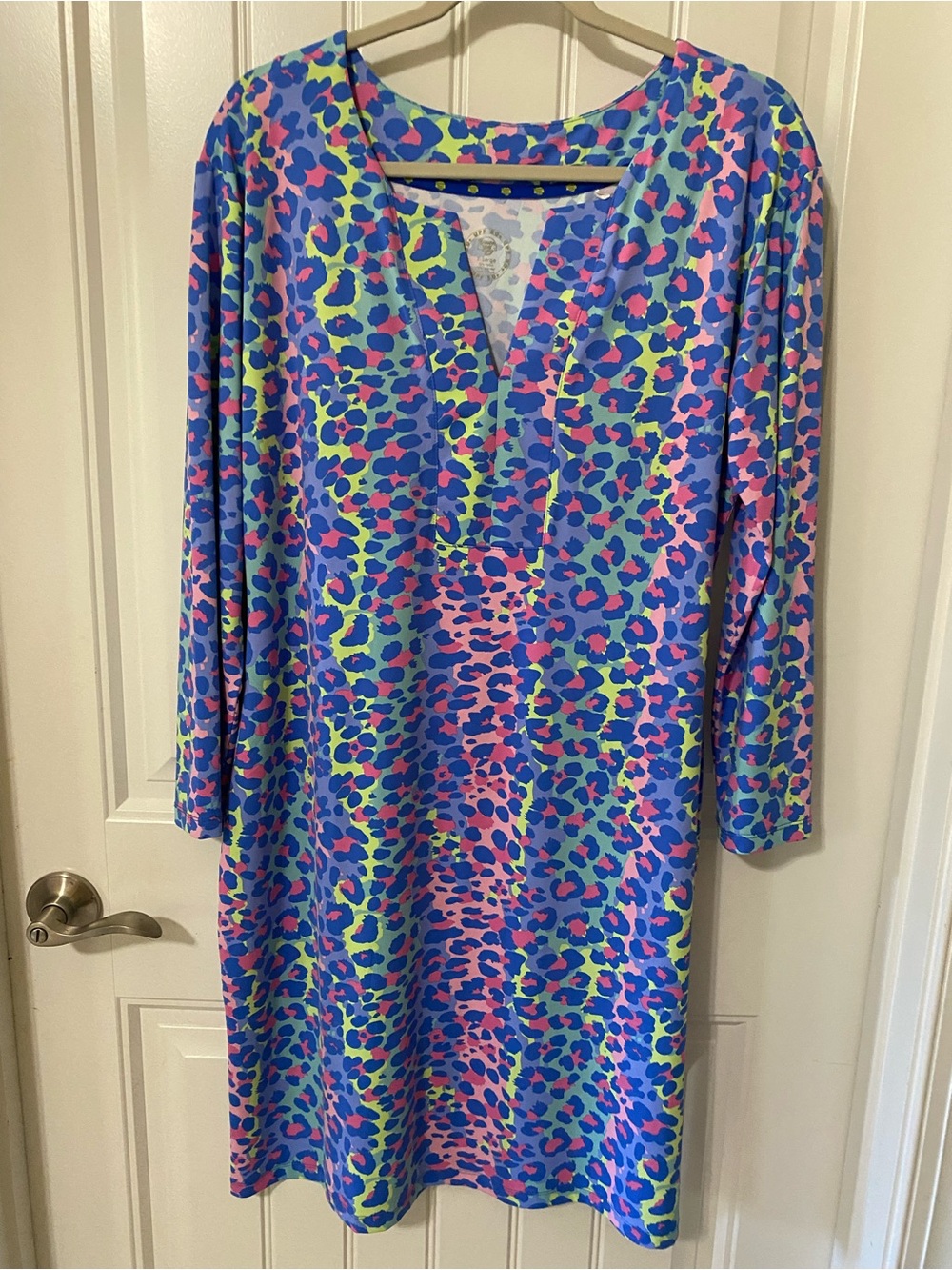 High-Low Leopard-Print Dress in Blue, Pink & Lime